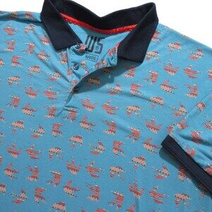 W&S Mens Polo Shirt L Light Blue Allover Southwestern Sparrows Bird